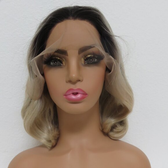 (#111) Hair blend blonde highlight platinum blonde layered wave wig - Picture 1 of 10